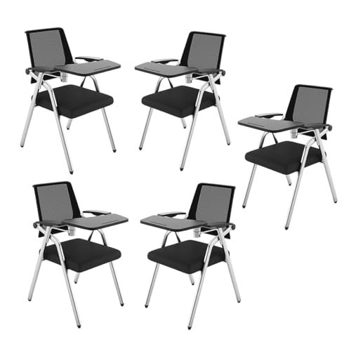 Klappbare Schülerstühle Mit Drehbarem Tisch Klappbarer Stuhl Für Den Gewerblichen Gebrauch Mit Netzrückenlehne Und Verstärktem Sitz Stapelbarer Ergonomischer Stuhl Mit Lendenwirbelstütze(Black,5pcs) von GIZNXBA