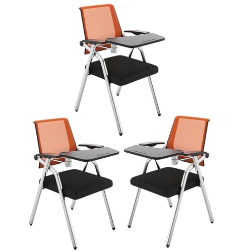 Klappbare Schülerstühle Mit Drehbarem Tisch Klappbarer Stuhl Für Den Gewerblichen Gebrauch Mit Netzrückenlehne Und Verstärktem Sitz Stapelbarer Ergonomischer Stuhl Mit Lendenwirbelstütze(Orange,3pcs) von GIZNXBA