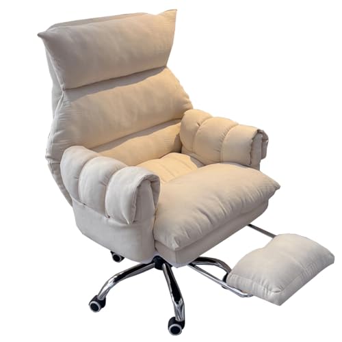 Schreibtischstuhl Chefsessel Verstellbare Computer-Stuhl Gaming Bürostuhl Ergonomisch Computerstuhl Gaming Drehbare Roll Eitelkeit Stuhl, Aufgabe Stühle Mit Armen Für Wohnzimmer(/Beige,With foot rest) von GIZNXBA