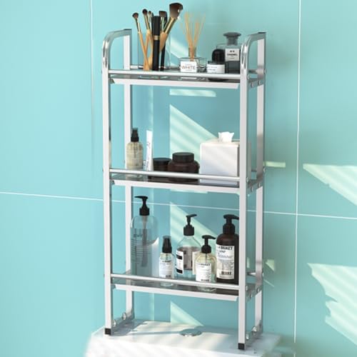 Toilettenregal Schwarz, Toilettenschrank Überbau, Toilette Regal Mit Haken, Badezimmerregale Über Der Toilette, 3 Stufiges Toilettenregal Hinter Der Toilette Organizer ( Color : /Silver , Size : A ) von GIZNXBA