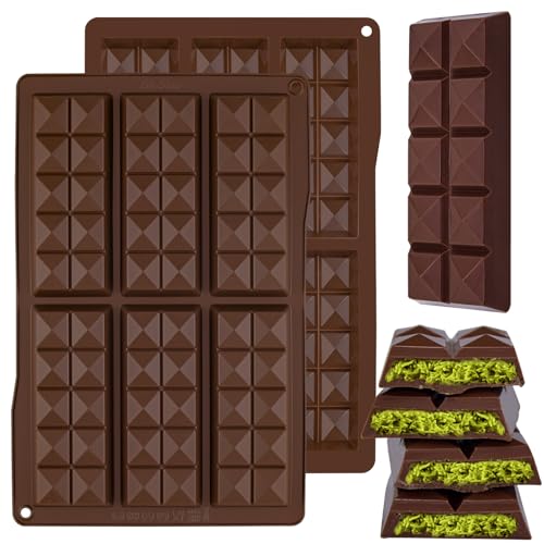 GIcGIeo Silikon Schokoladenform schokoladentafel 2 Stück Tief Silikonform Dubai Schokolade Form Pralinenform Antihaftbeschichtung,Diamant Schokoladen Form für DIY Nüsse Backen Praline Süßigkeiten von GIcGIeo