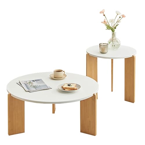 2-teiliges modernes rundes Beistelltisch-Set aus Holz, große/kleine runde Couchtisch-Kombination, moderner runder Tisch, for Wohnzimmer, Büro, Balkon (Size : 80+50CM) von GJ