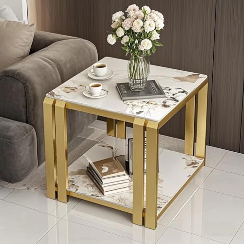 GJ 2-stufiger moderner Couchtisch, Sofa-Beistelltisch mit goldfarbenem Metallrahmen, multifunktionaler kreativer Nachttisch for das Home-Office-Apartment(B,60x55cm) von GJ