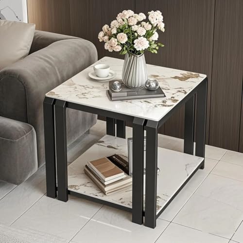 GJ 2-stufiger moderner Couchtisch, Sofa-Beistelltisch mit goldfarbenem Metallrahmen, multifunktionaler kreativer Nachttisch for das Home-Office-Apartment(E,50x55cm) von GJ