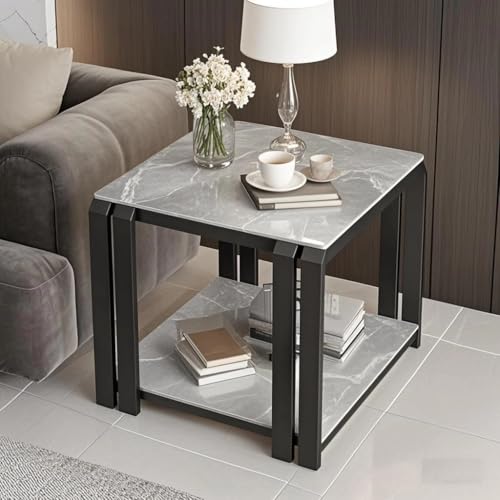 GJ 2-stufiger moderner Couchtisch, Sofa-Beistelltisch mit goldfarbenem Metallrahmen, multifunktionaler kreativer Nachttisch for das Home-Office-Apartment(F,60x55cm) von GJ