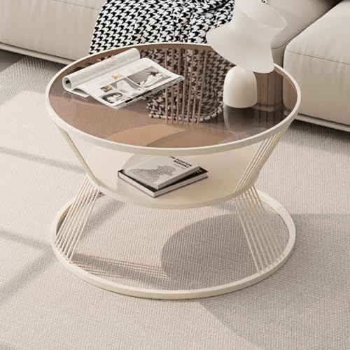 GJ Couchtisch aus Glas, zweistufiger runder Beistelltisch mit Stauraum und Metallrahmen, moderner Cocktailtisch for die Mitte, for Wohnzimmer, Apartment und Büro(A,80x45cm) von GJ