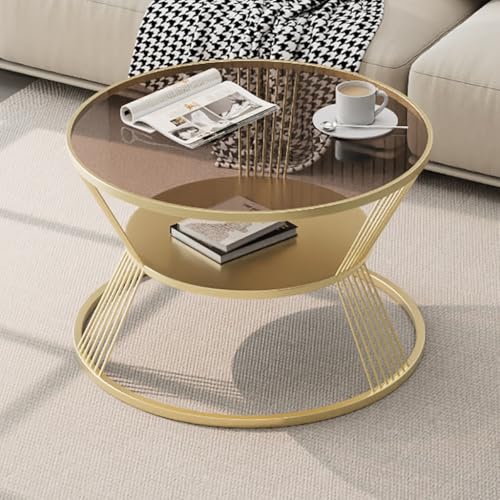 GJ Couchtisch aus Glas, zweistufiger runder Beistelltisch mit Stauraum und Metallrahmen, moderner Cocktailtisch for die Mitte, for Wohnzimmer, Apartment und Büro(E,80x45cm) von GJ