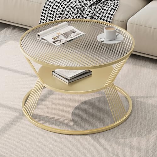 GJ Couchtisch aus Glas, zweistufiger runder Beistelltisch mit Stauraum und Metallrahmen, moderner Cocktailtisch for die Mitte, for Wohnzimmer, Apartment und Büro(F,70x45cm) von GJ