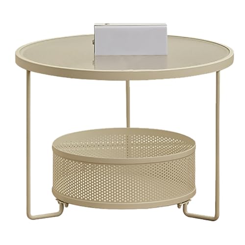 GJ Couchtisch aus Glas mit Stauraum, Schlichter und moderner runder Mitteltisch mit Metallrahmen, Beistelltisch for kleines Wohnzimmer, Home Office(A) von GJ