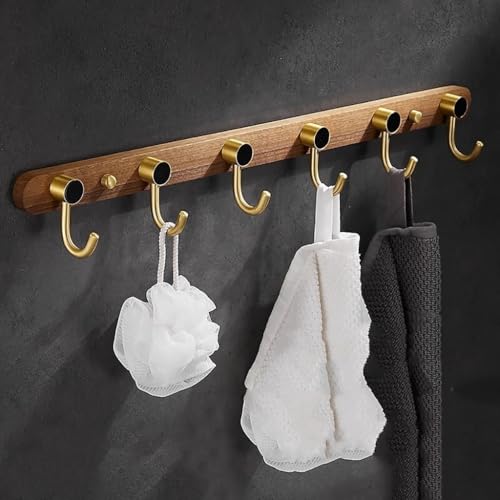 GJ Garderobe im nordischen Stil, Wandhaken aus Holz, goldener Handtuch-Organizer zur Wandmontage, Kinderzimmer, Eingangsbereich und Badezimmer for Aufhängen von Kleidung und Hüten(A,58cm) von GJ