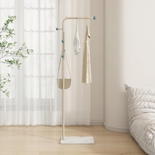 GJ Garderobenständer aus Metall, moderner Garderobenbaum mit Querstange und 4 Haken, bodenstehender Kleiderbügelständer, for Eingangsbereich, Flur, Wohnzimmer, Garderobe, Büro(A) von GJ
