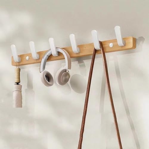 GJ Kleiderhaken aus Walnussholz, Wandhalterung for Garderobe, rostfreier Kleiderbügel mit 6 Metallhaken, for dekorative Eingangsbereiche, Badezimmer, Flure, Schmutzschleusen(A) von GJ