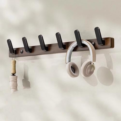 GJ Kleiderhaken aus Walnussholz, Wandhalterung for Garderobe, rostfreier Kleiderbügel mit 6 Metallhaken, for dekorative Eingangsbereiche, Badezimmer, Flure, Schmutzschleusen(B) von GJ