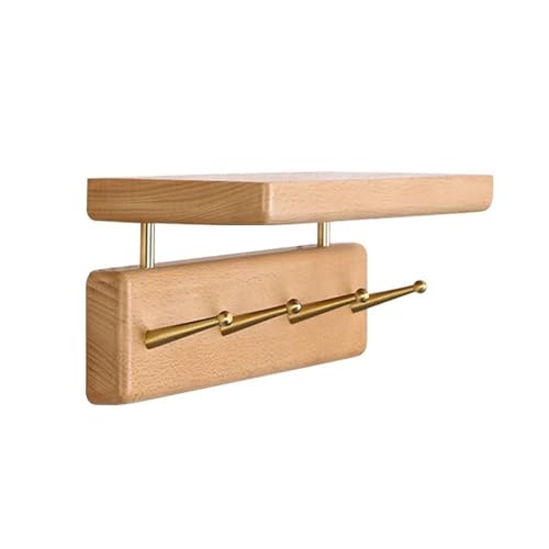 GJ Kleiderständer mit oberem Regal, Wandgarderobe aus Holz, Hängeregale for den Eingangsbereich mit 4 Metallhaken, for Kleidung, Hüte, Handtücher, Schlüssel, Handtaschen(A,30CM) von GJ