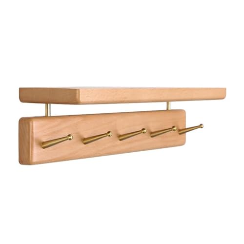 GJ Kleiderständer mit oberem Regal, Wandgarderobe aus Holz, Hängeregale for den Eingangsbereich mit 4 Metallhaken, for Kleidung, Hüte, Handtücher, Schlüssel, Handtaschen(A,38CM) von GJ