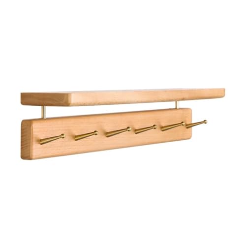 GJ Kleiderständer mit oberem Regal, Wandgarderobe aus Holz, Hängeregale for den Eingangsbereich mit 4 Metallhaken, for Kleidung, Hüte, Handtücher, Schlüssel, Handtaschen(A,48CM) von GJ