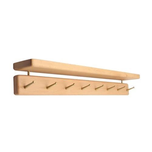 GJ Kleiderständer mit oberem Regal, Wandgarderobe aus Holz, Hängeregale for den Eingangsbereich mit 4 Metallhaken, for Kleidung, Hüte, Handtücher, Schlüssel, Handtaschen(A,58CM) von GJ