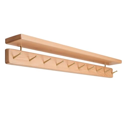GJ Kleiderständer mit oberem Regal, Wandgarderobe aus Holz, Hängeregale for den Eingangsbereich mit 4 Metallhaken, for Kleidung, Hüte, Handtücher, Schlüssel, Handtaschen(A,79.5CM) von GJ