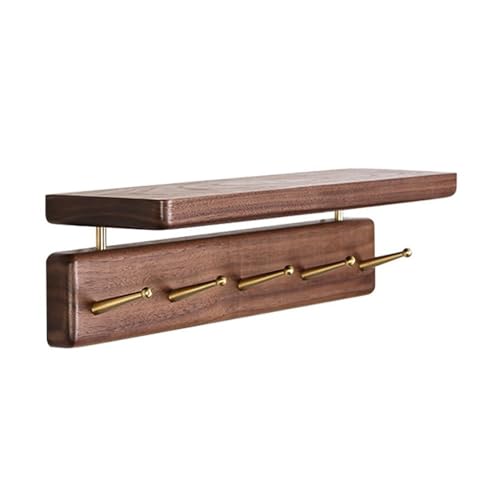 GJ Kleiderständer mit oberem Regal, Wandgarderobe aus Holz, Hängeregale for den Eingangsbereich mit 4 Metallhaken, for Kleidung, Hüte, Handtücher, Schlüssel, Handtaschen(B,38CM) von GJ
