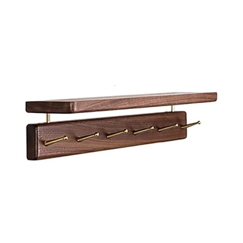 GJ Kleiderständer mit oberem Regal, Wandgarderobe aus Holz, Hängeregale for den Eingangsbereich mit 4 Metallhaken, for Kleidung, Hüte, Handtücher, Schlüssel, Handtaschen(B,48CM) von GJ