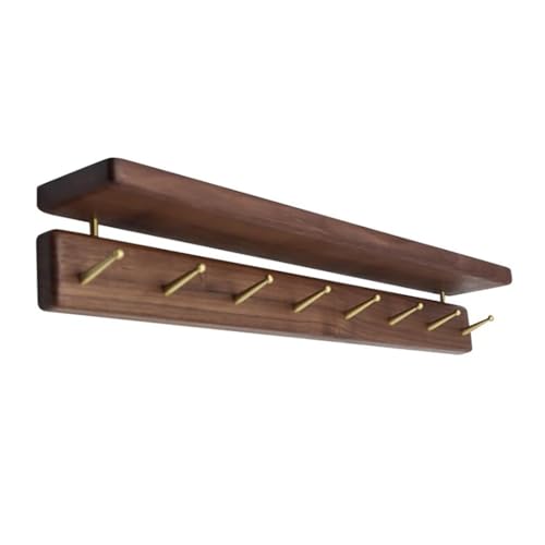 GJ Kleiderständer mit oberem Regal, Wandgarderobe aus Holz, Hängeregale for den Eingangsbereich mit 4 Metallhaken, for Kleidung, Hüte, Handtücher, Schlüssel, Handtaschen(B,58CM) von GJ