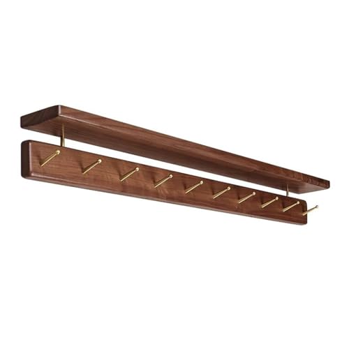 GJ Kleiderständer mit oberem Regal, Wandgarderobe aus Holz, Hängeregale for den Eingangsbereich mit 4 Metallhaken, for Kleidung, Hüte, Handtücher, Schlüssel, Handtaschen(B,79.5CM) von GJ