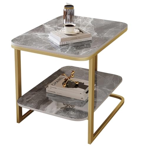 GJ Moderner quadratischer Couchtisch, 2-stufige Beistelltische, moderner Nachttisch mit Stauraum, Nachttisch mit Metallrahmen for Wohnzimmer, Schlafzimmer(C,60x55cm) von GJ