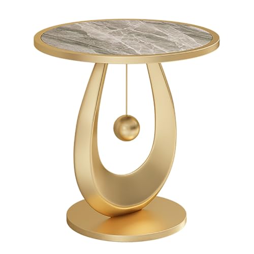 GJ Runder Couchtisch, moderner Nachttisch mit Metallrahmen, Goldener Akzenttisch for drinnen und draußen for Wohnzimmer, Schlafzimmer und Balkon(C,60x60cm) von GJ