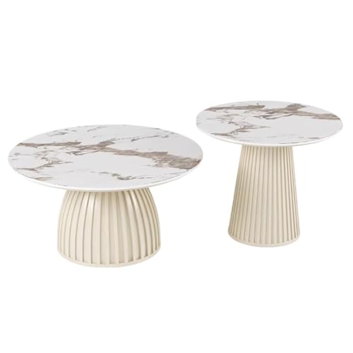 GJ Runder Couchtisch-Satz aus 2 Stück, moderner Couchtisch im Mid-Century-Stil mit Marmorstruktur und Metallrahmen, for Wohnzimmer, Schlafzimmer und Home Office(A,70+50CM) von GJ