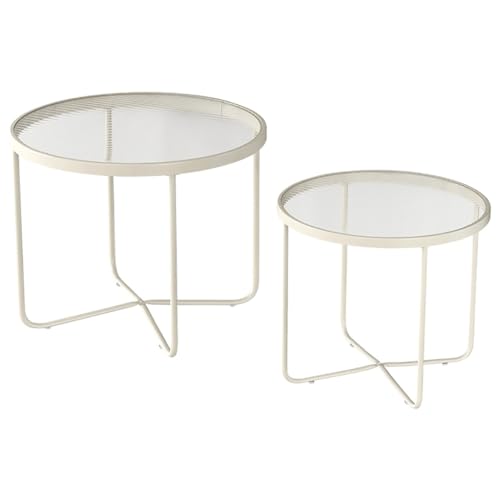 GJ Runder Couchtisch aus Glas, 2er-Set, Moderne Satztische mit Metallrahmen, zentraler Cocktailtisch for Wohnzimmer, Wohnung, Schlafzimmer, Büro(B) von GJ