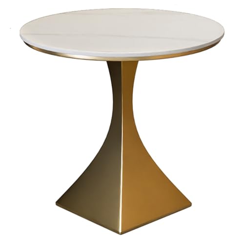 GJ Runder Esstisch mit bedruckter Marmortischplatte, Mid-Century-Freizeittisch mit stabilem Metallfuß for Esszimmer, Wohnzimmer, Café, Bar, Bistro(D,70x70cm) von GJ