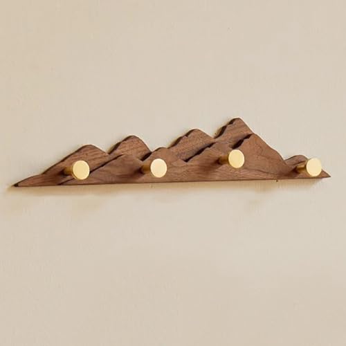 GJ Rustikale Wandgarderobe mit 4 Messinghaken, dekorative Wandhaken aus Holz for Eingangsbereich, Schlafzimmer, Badezimmer, modernes Bergdesign(A,40CM) von GJ