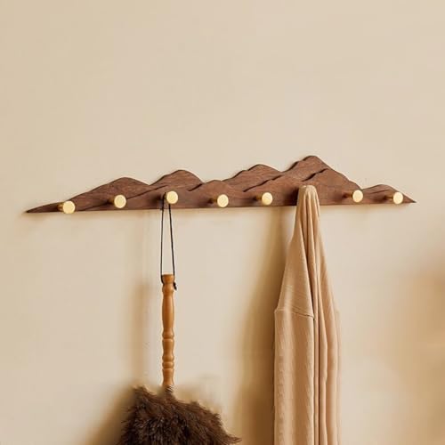 GJ Rustikale Wandgarderobe mit 4 Messinghaken, dekorative Wandhaken aus Holz for Eingangsbereich, Schlafzimmer, Badezimmer, modernes Bergdesign(A,72CM) von GJ