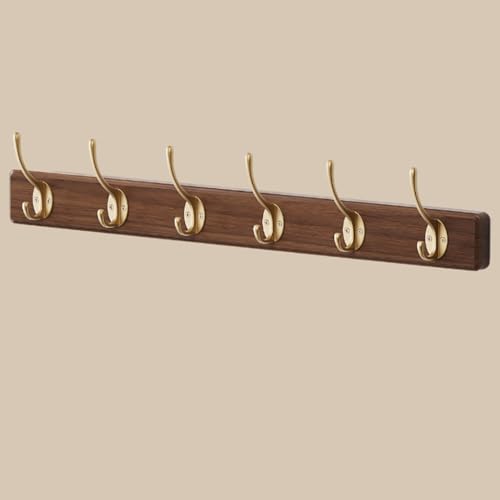 GJ Wandgarderobe, Wandhaken aus Holz, Hängeregale for den Eingangsbereich mit 4 Metallhaken, for Aufhängen von Kleidung, Bademänteln, Handtüchern und Mänteln(60CM) von GJ