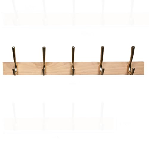GJ Wandgarderobe, kreative Kleiderhaken mit 4 goldenen Haken, dekorative Doppelwandhaken aus Holz for Eingangsbereich, Schlafzimmer, Badezimmer(B,50cm) von GJ