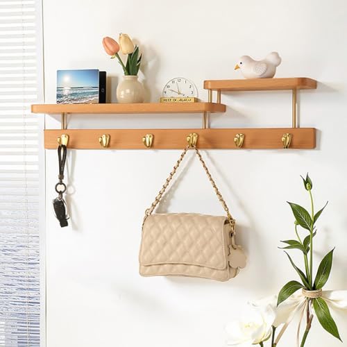 GJ Wandgarderobe aus Holz, Wandhaken mit Ablage, Hängeregale for den Eingangsbereich mit 6 goldenen Haken, for Badezimmer, Schlafzimmer, Wohnzimmer, Küche GJ Wandgarderobe aus Holz, Wandhaken mit Ablage, Hängeregale for den Eingangsbereich mit 6 goldenen Haken, for Badezimmer, Schlafzimmer, Wohnzimmer, Küche von GJ