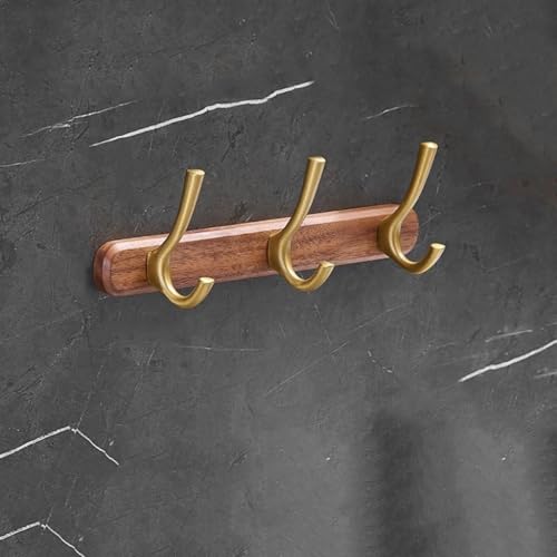 GJ Wandgarderobe aus Holz, rostfreie Garderobe for den Eingangsbereich mit 4 Haken, goldene Kleiderhaken aus Aluminium for Aufhängen von Mänteln, Hüten, Taschen und Hüten(30cm) von GJ