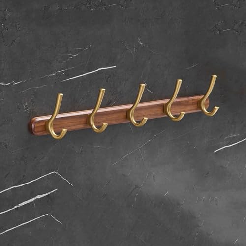 GJ Wandgarderobe aus Holz, rostfreie Garderobe for den Eingangsbereich mit 4 Haken, goldene Kleiderhaken aus Aluminium for Aufhängen von Mänteln, Hüten, Taschen und Hüten(50cm) von GJ