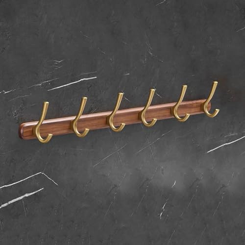 GJ Wandgarderobe aus Holz, rostfreie Garderobe for den Eingangsbereich mit 4 Haken, goldene Kleiderhaken aus Aluminium for Aufhängen von Mänteln, Hüten, Taschen und Hüten(60cm) von GJ