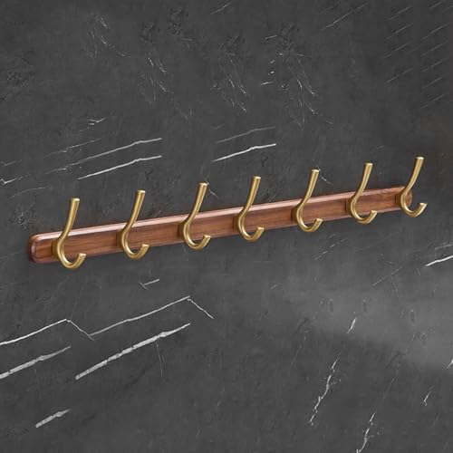 GJ Wandgarderobe aus Holz, rostfreie Garderobe for den Eingangsbereich mit 4 Haken, goldene Kleiderhaken aus Aluminium for Aufhängen von Mänteln, Hüten, Taschen und Hüten(70cm) von GJ