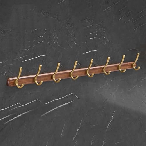 GJ Wandgarderobe aus Holz, rostfreie Garderobe for den Eingangsbereich mit 4 Haken, goldene Kleiderhaken aus Aluminium for Aufhängen von Mänteln, Hüten, Taschen und Hüten(80cm) von GJ