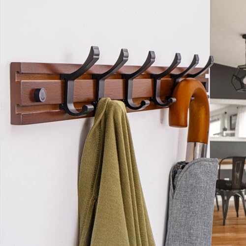 GJ Wandgarderobe mit 6 mobilen Haken, Holzgarderobenleiste, robuster Handtuchhalter für Badezimmer, Kleiderbügel für den Eingangsbereich GJ Wandgarderobe mit 6 mobilen Haken, Holzgarderobenleiste, robuster Handtuchhalter für Badezimmer, Kleiderbügel für den Eingangsbereich von GJ