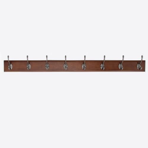 GJ Wandmontierter Doppelhakenständer aus Holz, rustikale Wandgarderobe mit 4 Metallhaken, for Winterjacken und Mützen(100cm) von GJ