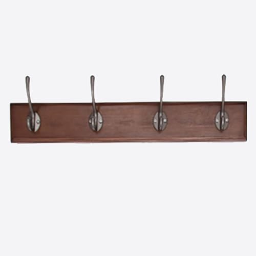 GJ Wandmontierter Doppelhakenständer aus Holz, rustikale Wandgarderobe mit 4 Metallhaken, for Winterjacken und Mützen(48cm) von GJ