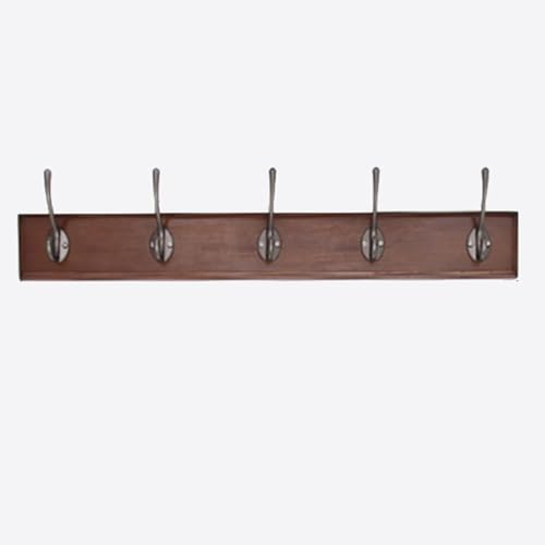 GJ Wandmontierter Doppelhakenständer aus Holz, rustikale Wandgarderobe mit 4 Metallhaken, for Winterjacken und Mützen(61cm) von GJ