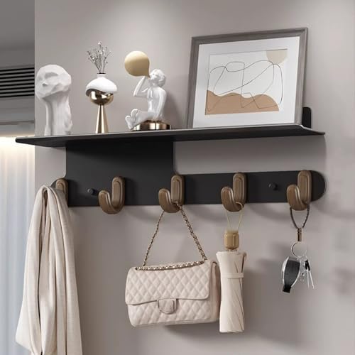 GJ Wandmontierter Kleiderständer aus Metall, Wandhaken mit Ablage, platzsparender Kleiderständer for Aufhängen, Eingangsbereich, Schlafzimmer, Schrank, Küche(B,46CM) von GJ