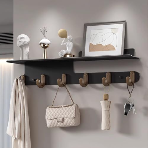 GJ Wandmontierter Kleiderständer aus Metall, Wandhaken mit Ablage, platzsparender Kleiderständer for Aufhängen, Eingangsbereich, Schlafzimmer, Schrank, Küche(B,56CM) von GJ