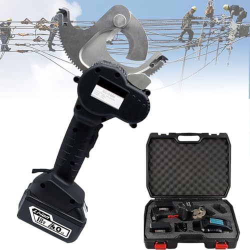 GJBMXSM Hydraulischer Kabelschneider, Akku Kabelschere, Elektrischer Ratschenkabelschneider, Drahtschneidewerkzeug Für 50 mm/65 mm/75 mm Al-Kupferkabel, 18 V 4,0 Ah Akku,EC-75M von GJBMXSM