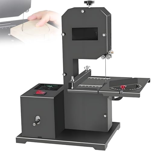 GJBMXSM Professionelle Tischbandsäge für Holzarbeiten | 800W 230V mit 70mm Schnitttiefe + 90mm Schnittweite | Starker Kupfermotor | Metallgrundplatte + Winkelschnitt (0-45°) | Holz/Acryl/Schaumstoff von GJBMXSM