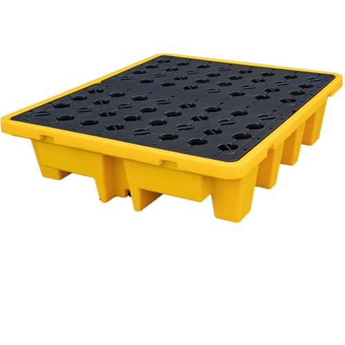 GJBMXSM auffangwanne Für 1/2/4 Fässer, Stapelbare Modulare Auslaufsichere Auffangpalette Mit Abfluss Und Gabelstaplertaschen, Polyethylen-Basis Für Lagerhallen Und Fabriken,130 * 110 * 30cm von GJBMXSM